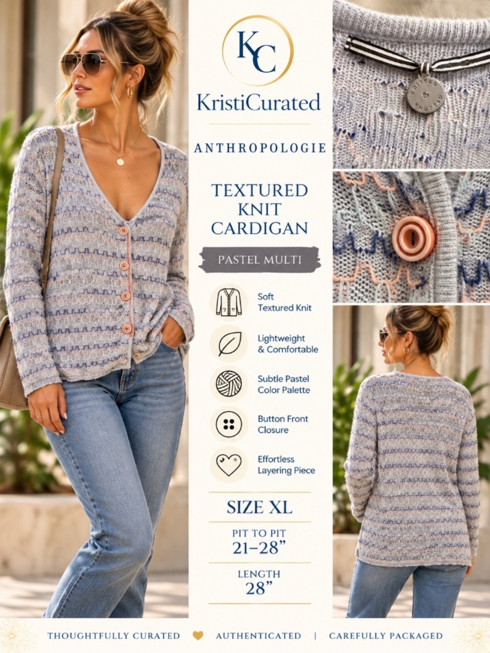 Anthropologie Raisonnel V-Neck Pointelle Knit Cardigan XL
